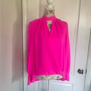 River Island Hot Pink Long Sleeve Wrap Blouse Dressy Event Size 6 fits S/M  New